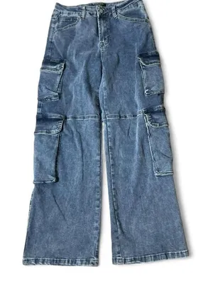 Y2K Fire & Rain Denim Wide Leg Cargo Jeans Medium Wash Blue Size 9 RJR-1990‎ thumbnail 1