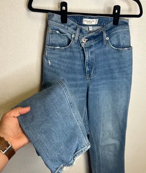 Abercrombie & Fitch Curve Love 90 Straight Ultra High Rise Criss Cross Jeans 25R thumbnail 1