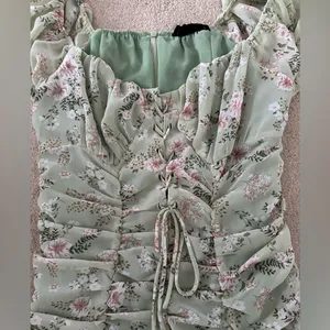 Hazel Boutique Green Floral Ruched Ruffled Mini Dress thumbnail 6