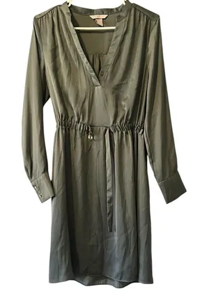 HM Dress Women’s Size Small Sage Green Short V Neck Elastic‎ Waist Silky Feel thumbnail 1