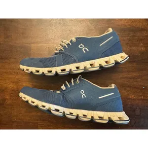 On cloud 5 denim and white running shoes women's 6 thumbnail 3