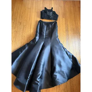 Morilee Dress Set Womens 12 Black Beaded Halter Crop Top Long Skirt Formal Prom thumbnail 9