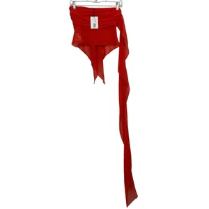 NEW Danielle Guizio Red Poppy Chiffon Wrap Around Ruffle Drape Crop Top Size XS thumbnail 3