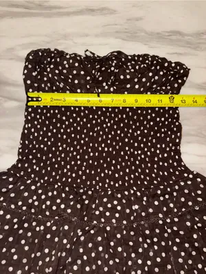 Wild Fable Brown White Polka Dot Strapless Smocked Tiered Mini Dress Medium NWT thumbnail 8
