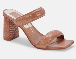 Dolce Vita Textured Double-Strap Block Heel Square Toe‎ Sandal Brown Size 8.5 thumbnail 1