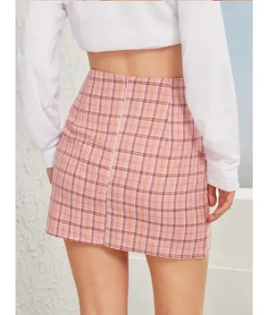 SHEIN Pink Plaid Skirt thumbnail 2