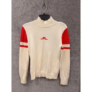 J.Lindeberg Womens Sweater S White Red Leighton-Wool Coolmax Mock Neck Logo thumbnail 4