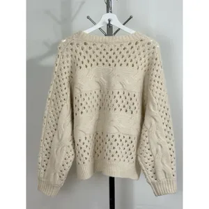 Allie Rose Cream Cable Knit Open Stitch Sweater Womens Size M Oversized Crochet Pullover thumbnail 7