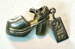 Mini silvertone platform shoe pin with SALE tag thumbnail 1