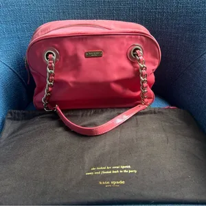 Kate Spade Vintage Jasmine Nylon Satchel Bag Orange Double Gold Chain Purse thumbnail 2