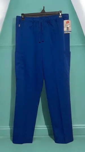 Hanes Scrubs Pants Womens Size L Blue Straight Leg Drawstring Medical NWT thumbnail 1