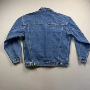 90s Vintage Jean Jacket Denim Trucker Jacket Western Plaid Wool Small thumbnail 8