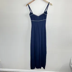 Herve Leger 90s Navy Blue Bandeau Top Stretch Bodycon Maxi Dress S thumbnail 8