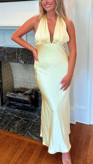 Yellow Satin Maxi Dress Size M thumbnail 1