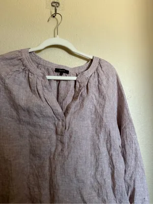 Quince 100% European linen peasant top sz large vintage pink chambray thumbnail 5