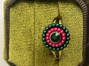 Vintage/Bohemian Design Stainless Steel Golden Multicolor Beads Ring S 9 thumbnail 1