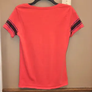 Nike‎ Tee Athletic Cut Swoosh Logo Striped Short Sleeves Orange Purple Medium thumbnail 2