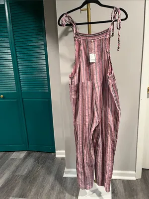 Free People Freya Stripe Overalls. NWT. Mauve combo thumbnail 10