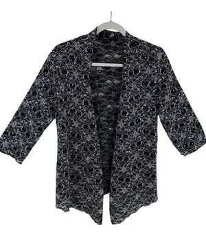 Shannon Ford New York Lace Floral Embroidered 3/4 Sleeve Open Sheer Blouse Sz‎ L thumbnail 1