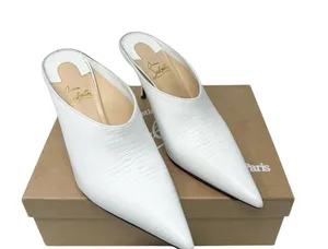 Christian Louboutin Zarli Quart White Leather Pointed Toe Mules Size 39.5 thumbnail 1