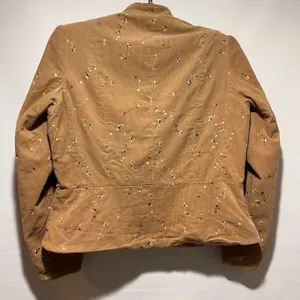 Relativity Womens Corduroy‎ Embroidered Floral Jacket Tan Zip Up Stand Collar thumbnail 2