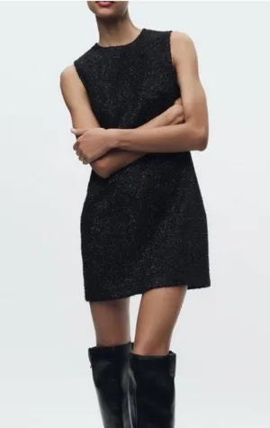 New Zara Elegant Vintage Look Black Sleeveless Fuzzy Dress thumbnail 1