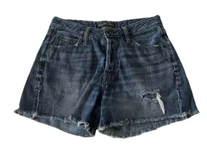 Abercrombie & Fitch Button Fly Distressed Blue Denim Shorts Women’s 25 Raw Hem thumbnail 1