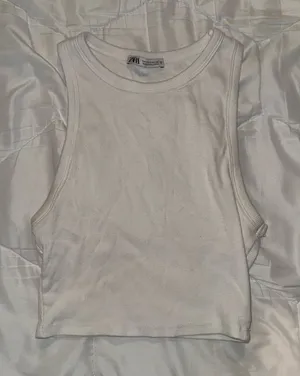 Zara Cropped White Tank Top thumbnail 1
