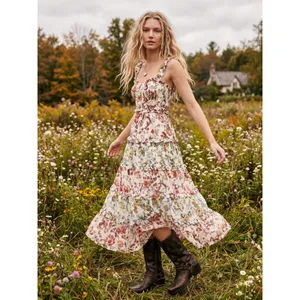 Anthropologie Sleeveless Square-Neck Ruffle Tiered Midi Dress Floral Medium thumbnail 4