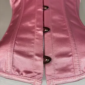 Corset Top Pink Satin‎ Lace Up G-String Set New Burlesque Lingerie Coquette S thumbnail 2
