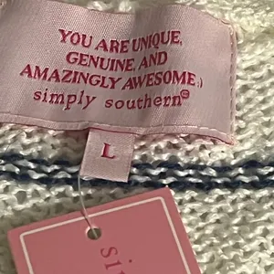 Simply Southern Coastal Striped Cardigan Blue White Preppy Knit Sweater Size L thumbnail 4