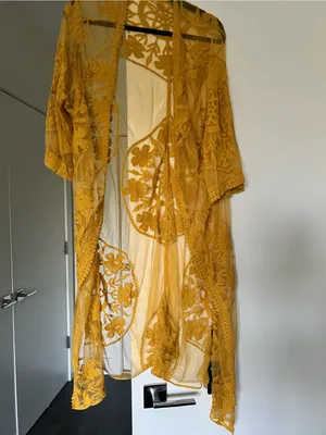 Women's Yellow Lace Swim Cover-Up Kimono thumbnail 4
