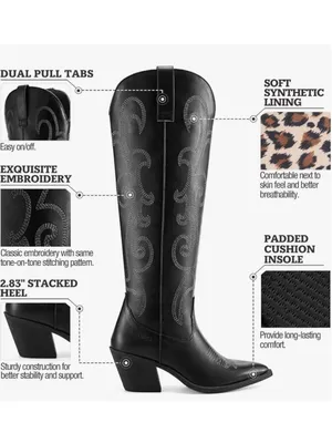 NEW Cowboy Knee-High Cowgirl Pointy Toe Chunky Heel Embroidered Boots 7.5 thumbnail 6