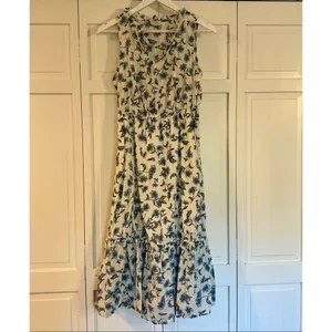 J.Crew white blue floral ruffled midi dress size 2 thumbnail 3