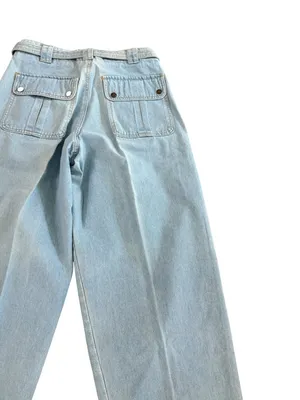Lizwear Light Wash Pleated Belted Wide Leg Jeans Barrel Trouser Size 10 Women's thumbnail 10