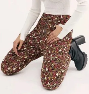 Free People We The Free Women Size 26 Sun Chaser Floral High Rise Corduroy Pants thumbnail 1