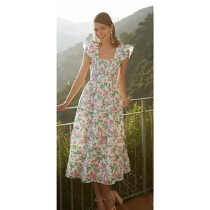 Hill‎ House Home Nap Dress Womens XXL White Pink Floral Ellie Smocked Midi Dress thumbnail 4
