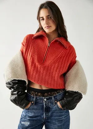 Oversized Red Orange Half Zip Sweater thumbnail 1