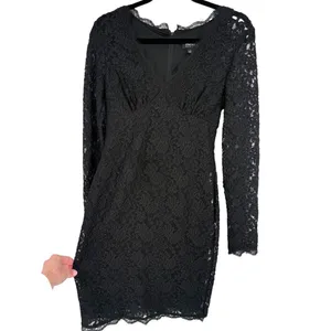 Adrianna Papell Black Lace Long Sleeve Sheath Dress Size 4 Whimsigoth Romantic thumbnail 8