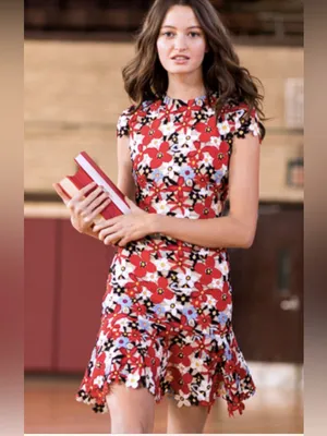Alice + Olivia Imani Red Fit Flare Guipure Lace Overlay Floral Mini Dress Red 2 thumbnail 3