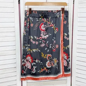 Loft Floral‎ Satin Faux Wrap Scarf Skirt Grey Coral Medium thumbnail 8