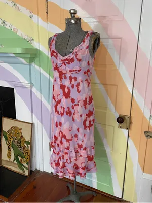Anthropologie Deletta Silk Floral Y2K Whimsical Midi Dress Sz 8 💛🎀 thumbnail 3