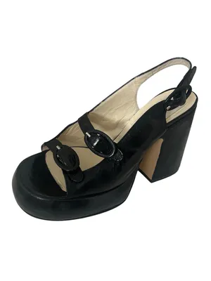 Leather Platform Slingback Block Heels size 38 Black thumbnail 2