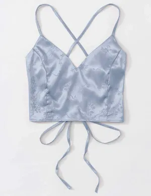 Romwe Satin Lace up Crop Top thumbnail 1