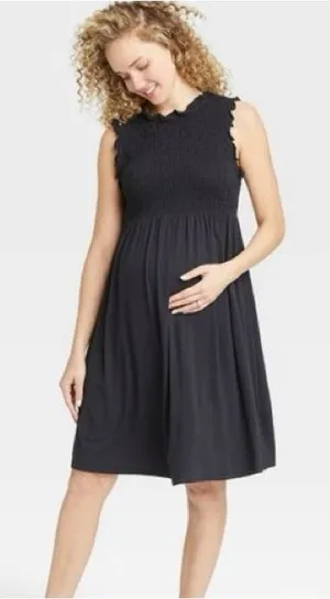 The Nines By Hatch Sleeveless Smock Bodice Black Midi Dress Small thumbnail 1