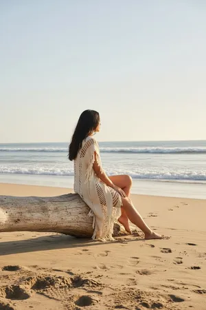 Oversized Fringe Beach Cover Tan thumbnail 2
