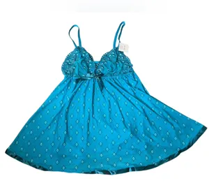 NOS Spree Intimates Plus Size Teal Sheer Sequin Lace Lingerie Mini Slip Dress thumbnail 1