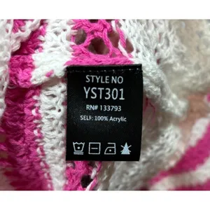 POL Womens‎ Striped Sweater Pink White Sz M Open Knit Beachy thumbnail 5