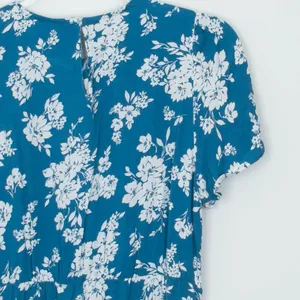 NWT Old Navy Floral Mini Dress Size S Teal Blue Short Sleeve‎ Rayon Pockets thumbnail 9
