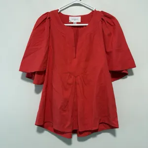 Pomander Place Tuckernuck‎ Finley Flutter Sleeve Notched Neck Pink Cotton Blouse thumbnail 4